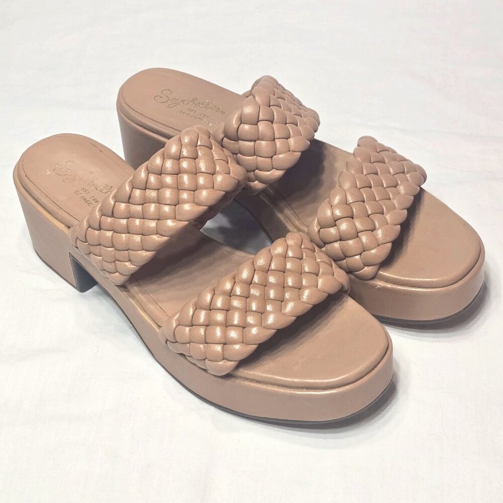 Seychelles Novelty Platform Sandals Women 9 Tan Leather Braided Strap Open Toe